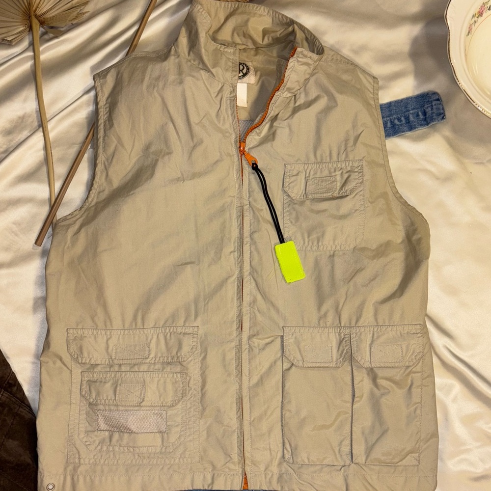 R&K Fisherman-Core Light Tan Outdoor Vest with Orange Accents